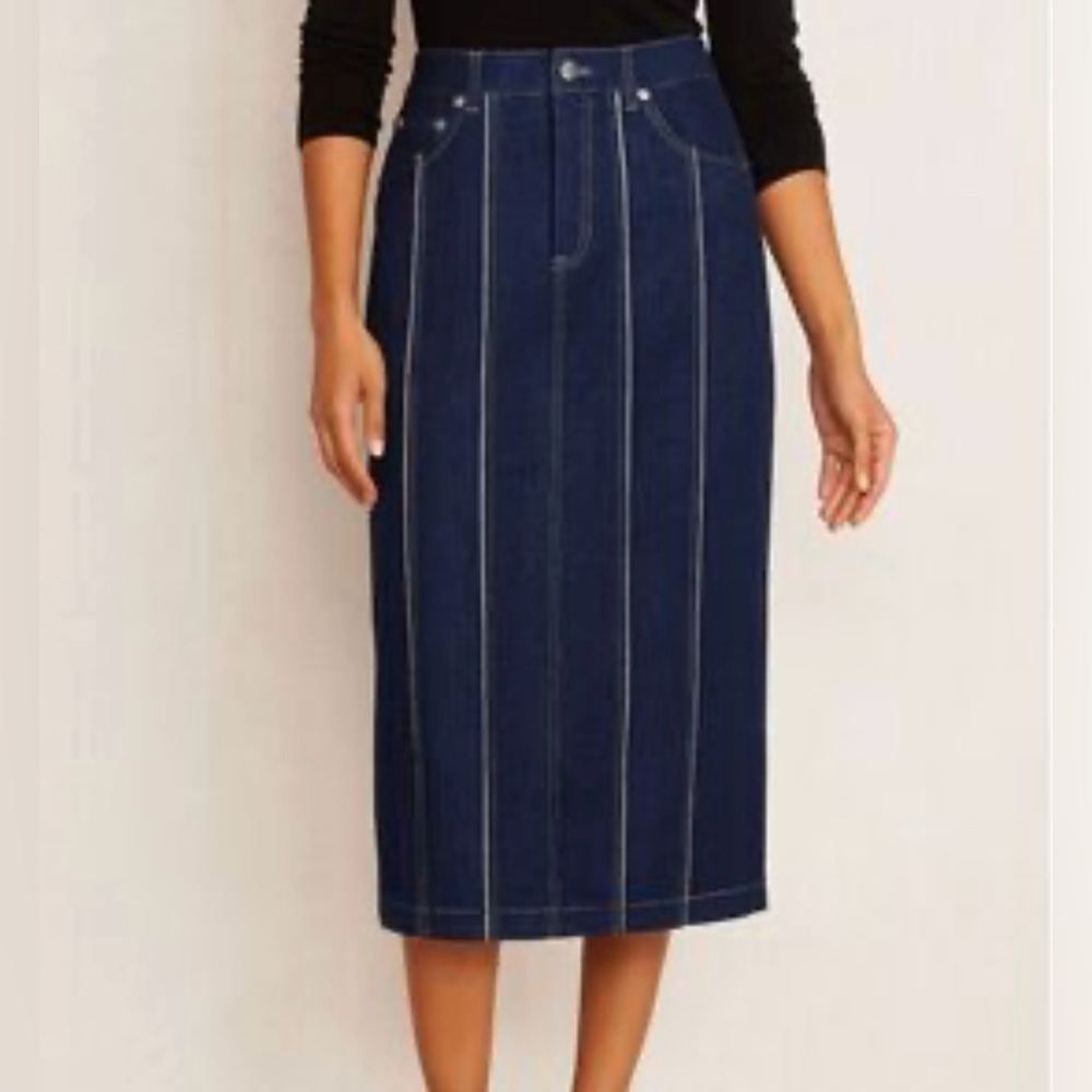 Avec Les Filles Blue Denim Skirt with white stripes NWOT